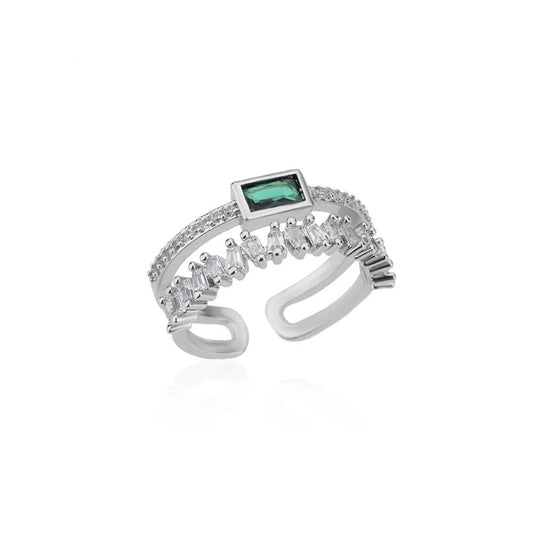 Classic Green Irregular Double Layer Zircon Ring