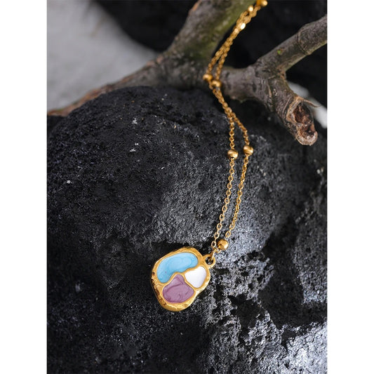 Colorful Enamel Geometric Pendant Necklace