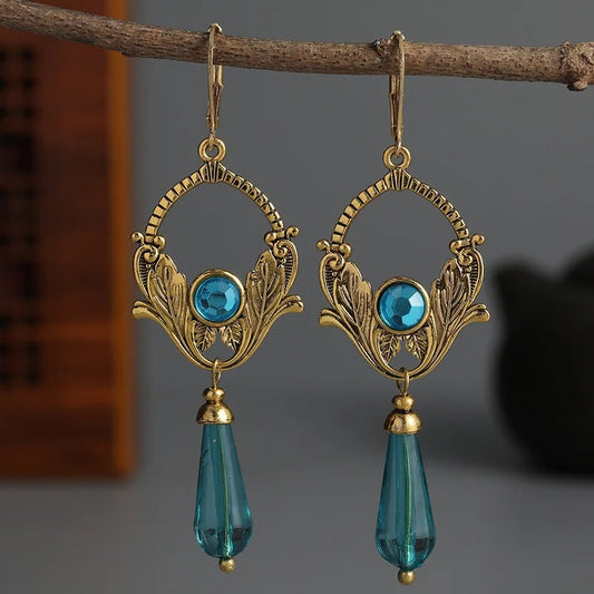 Bohemian Inlaid Blue Stone Drop Earring