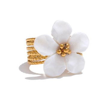 Natural Shell Flower Open Ring