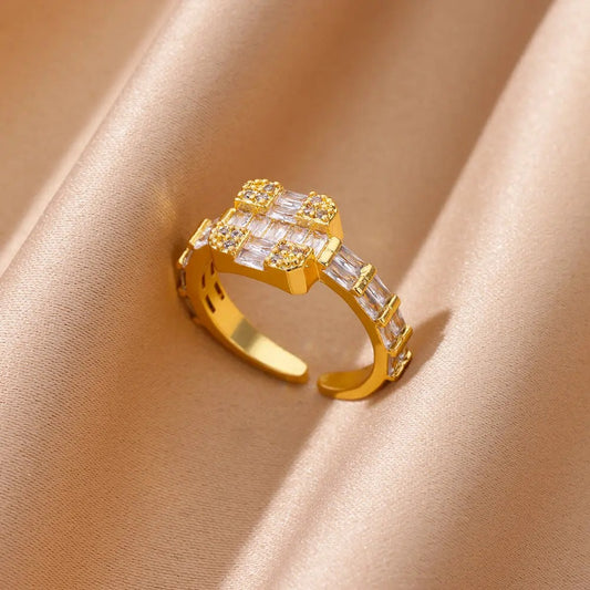 Zircon Geometric Square Open Ring