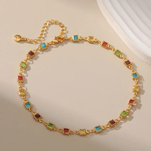 Square Wrapped Colored Zircon Anklet