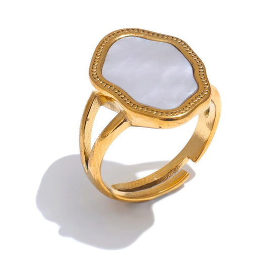 Stylish Unique Natural Shell Adjustable Gold Ring