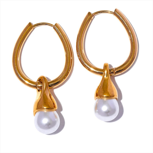 Imitation Pearls Drop Hoop Earring