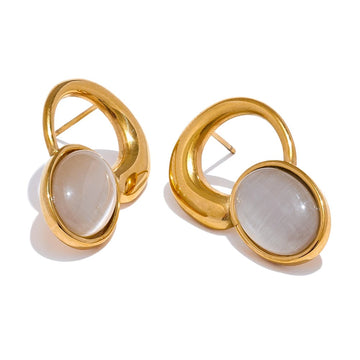 Fashion Natural Stone Gold Stud Earring