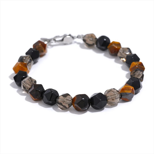 Natural Smoke Quartz Tiger Stone Beads Unisex Bracelet