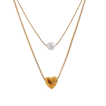 Heart Imitation Pearl Pendant Stacking Necklace