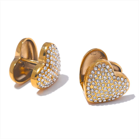 Boucle d'oreille double face en forme de cœur avec zircone brillante