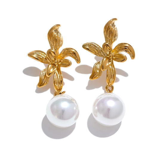 New Flower Imitation Pearls Drop Earring