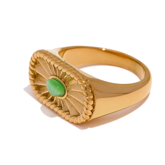 Bague géométrique en pierre d'opale verte