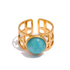 Bague d'ouverture tendance en pierre bleue