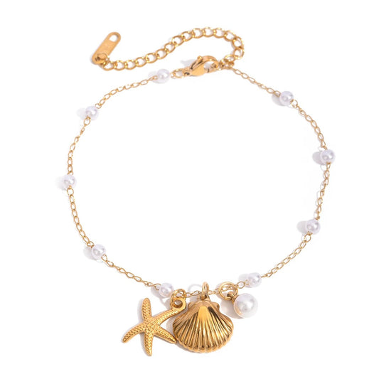 Starfish Pearl Pendant Anklet