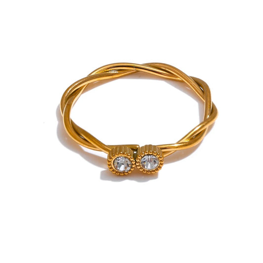 Woven Zirconia Twisted Gold Thin Ring