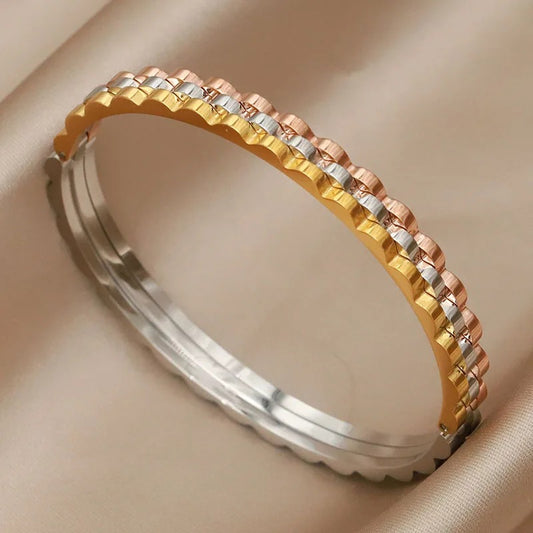 Multicolor Geometric Open Bracelet