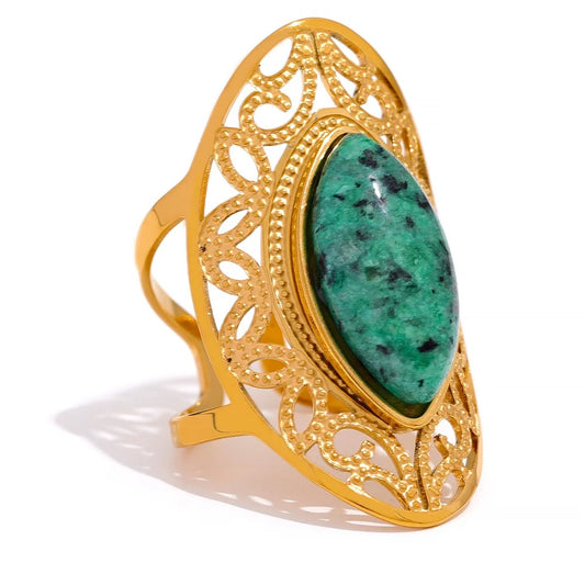 Vintage Green Natural Stone Open Ring