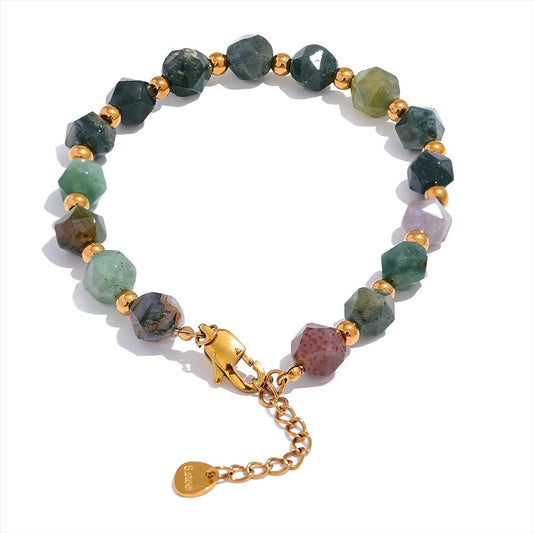 Indian Agate Natural Stone Beads Chain Men Bracelet