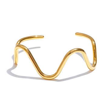 Wave Twisted Cuff Open Gold Bracelet