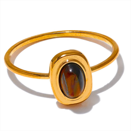 Modischer, ovaler, dünner, schicker Ring aus Naturstein