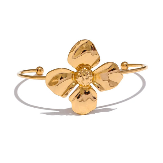 Metal Flower Cuff Open Bracelet