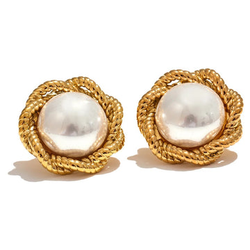 Fashion Simulated Pearl Round Flower Stud Earring