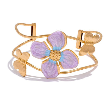 Mode Lila Blume Schmetterling Bunte Öffnen Große Manschette Armband