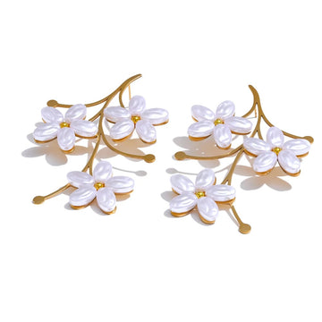 Fashion Imitation Pearls Flower Gold Color Big Stud Earring