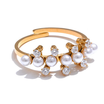 Delicate Fashion Imitation Pearls Zirconia Adjustable Gold Ring