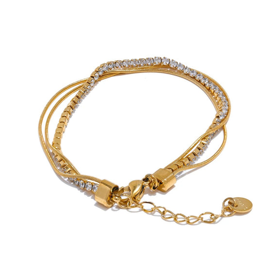 Shiny Zirconia Layered Chain Stacking Bracelet