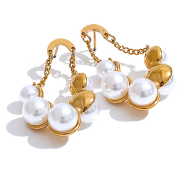 Elegant Imitation Pearls Geometric Chain Earring