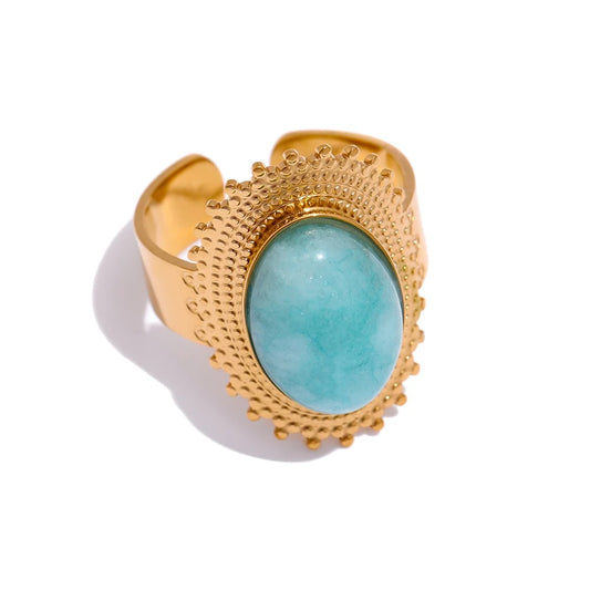 Blue Stone Rings Charm Metal Ring