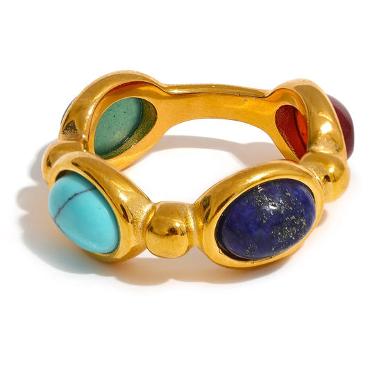 Colorful Natural Stone Agate Cast Vintage Charm Ring