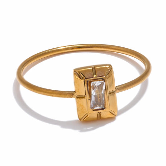 Square Zirconia Gold Color Ring