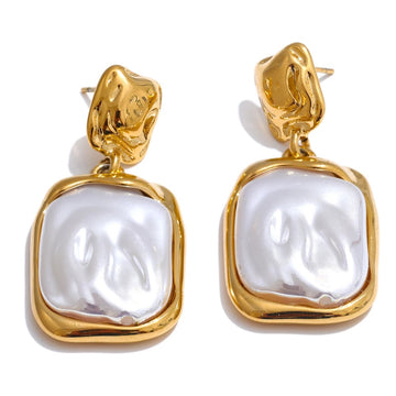 Baroque Imitation Pearls Square Stud Earring