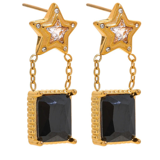 Star Square Black Cubic Zirconia Drop Dangle