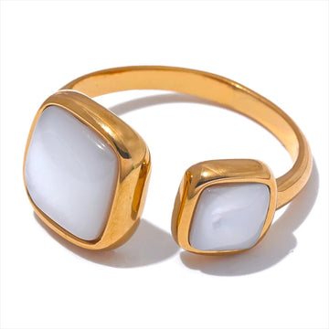 Stylish Natural Shell Square Gold Color Ring