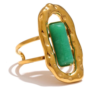 Bague ajustable ouverte en pierre naturelle d'agate verte