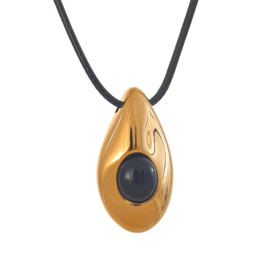 Agate Stone Pendant Pu Leather Necklace