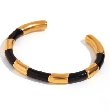 Black White Strip Cuff Bracelet