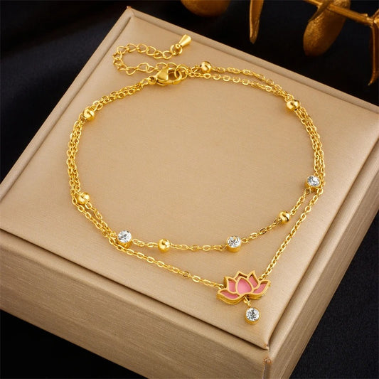 Pink Lotus Flower Anklet