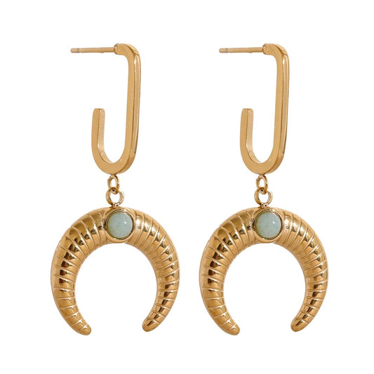 Horn Moon Dangling Ladies Gold Texture Earring