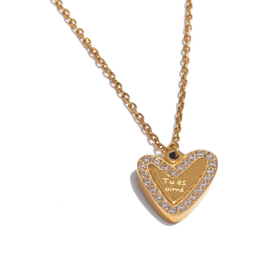 Love "Tu Es Aime" Wish Happy Pendant Necklace