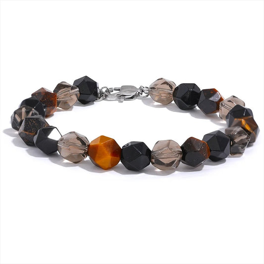 Natural Smoke Quartz Tiger Stone Beads Unisex Bracelet