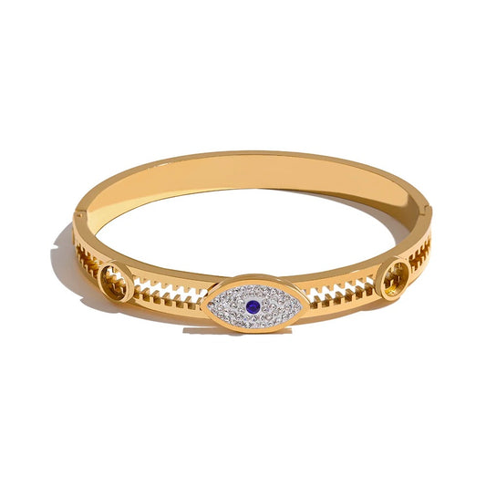 Evil Eye Stainless Metal Cubic Zirconia Bangle Bracelet