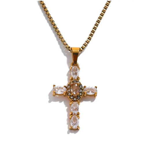 Delicate Colorful Bling Cubic Zirconia Cross Pendant Necklace