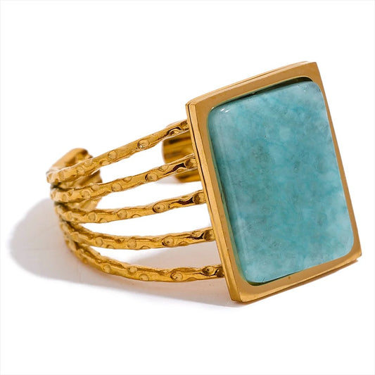 Amazonite Tiger Square Natural Stone Fashion Ring